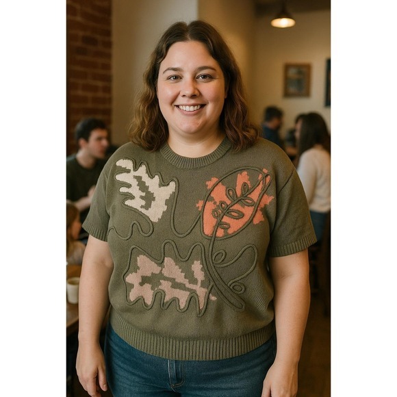 White Stag Sweaters - VTG White Stag Women Large Green Knit‎ Sweater Macrame Quirky GrannyCore Casual